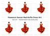 Flamenco Dancer in Red Ruffled Dress Clipart Bundle