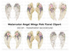 Romantic Angel Wings with Pink Roses Clipart Bundle