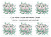 Cute Koala Couple with Pink Hearts Clipart Bundle