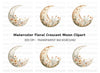 Floral Crescent Moon Clipart Bundle