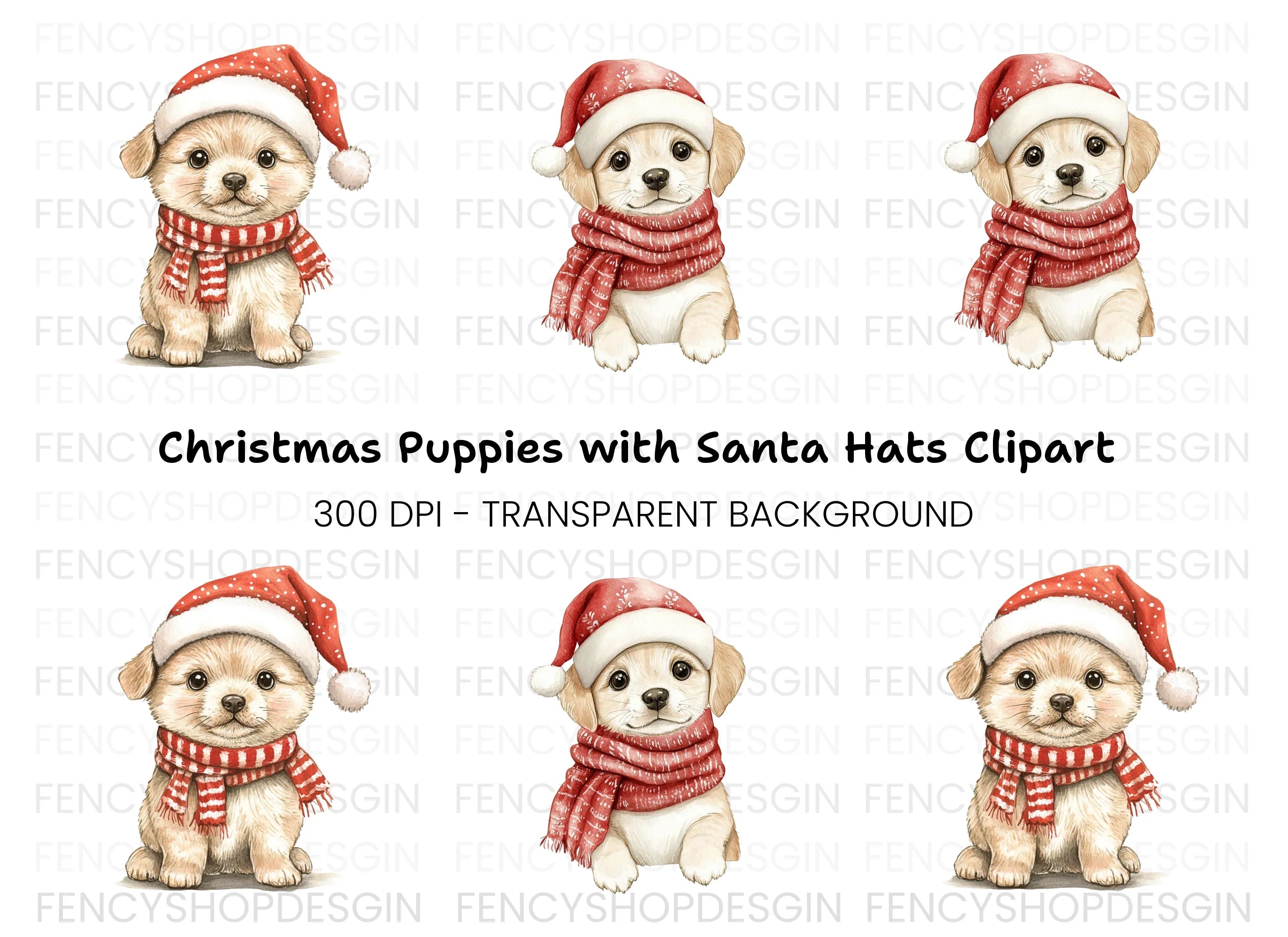 Cute Christmas Puppies Clipart Bundle