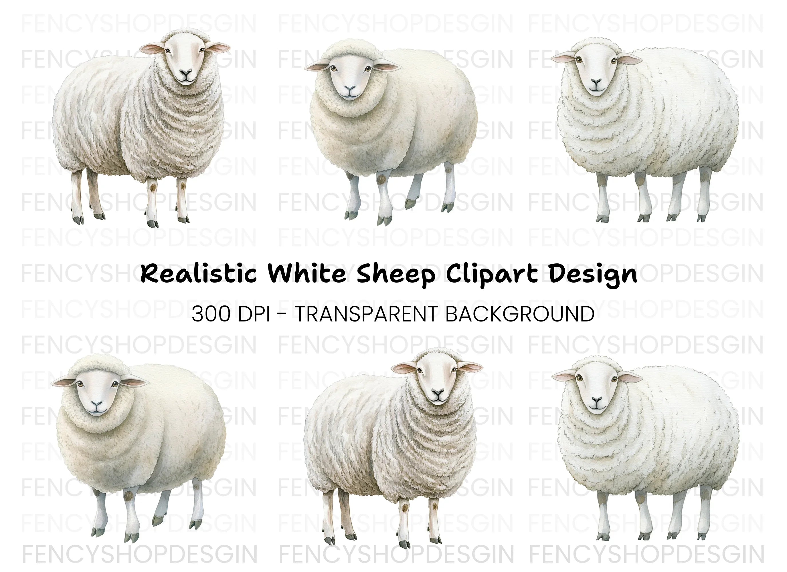 Adorable White Sheep Clipart Bundle