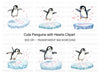 Adorable Penguin Love Hearts Clipart Bundle