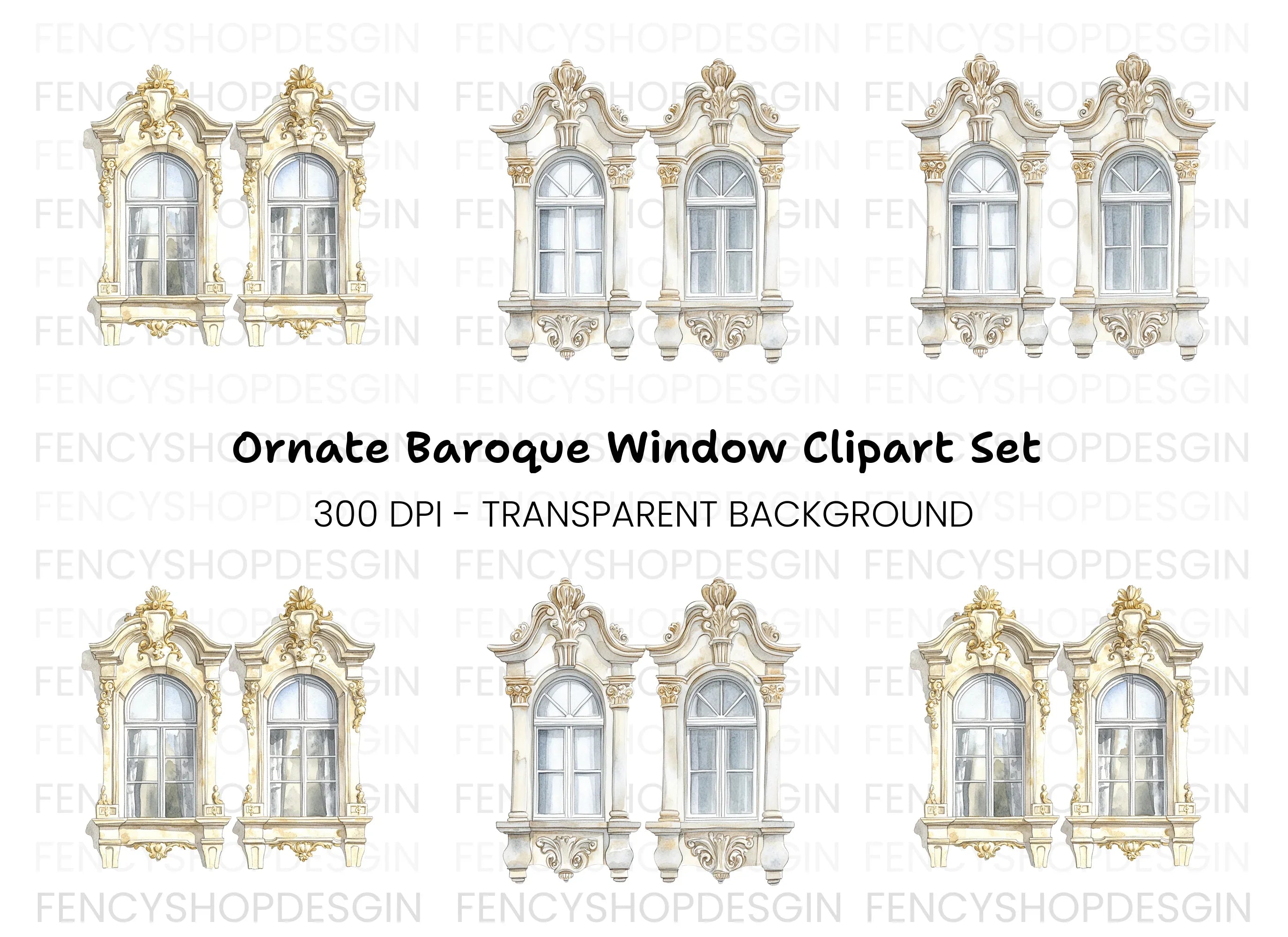 Baroque Ornate Windows Clipart Bundle