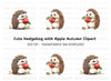 Cute Hedgehog with Apple Clipart Bundle