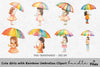 Cute Girls with Rainbow Umbrellas Clipart Bundle