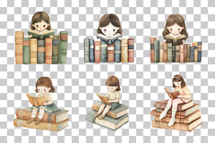 Girl Reading on Book Stack Clipart Bundle - CraftNest - Digital Crafting and Art