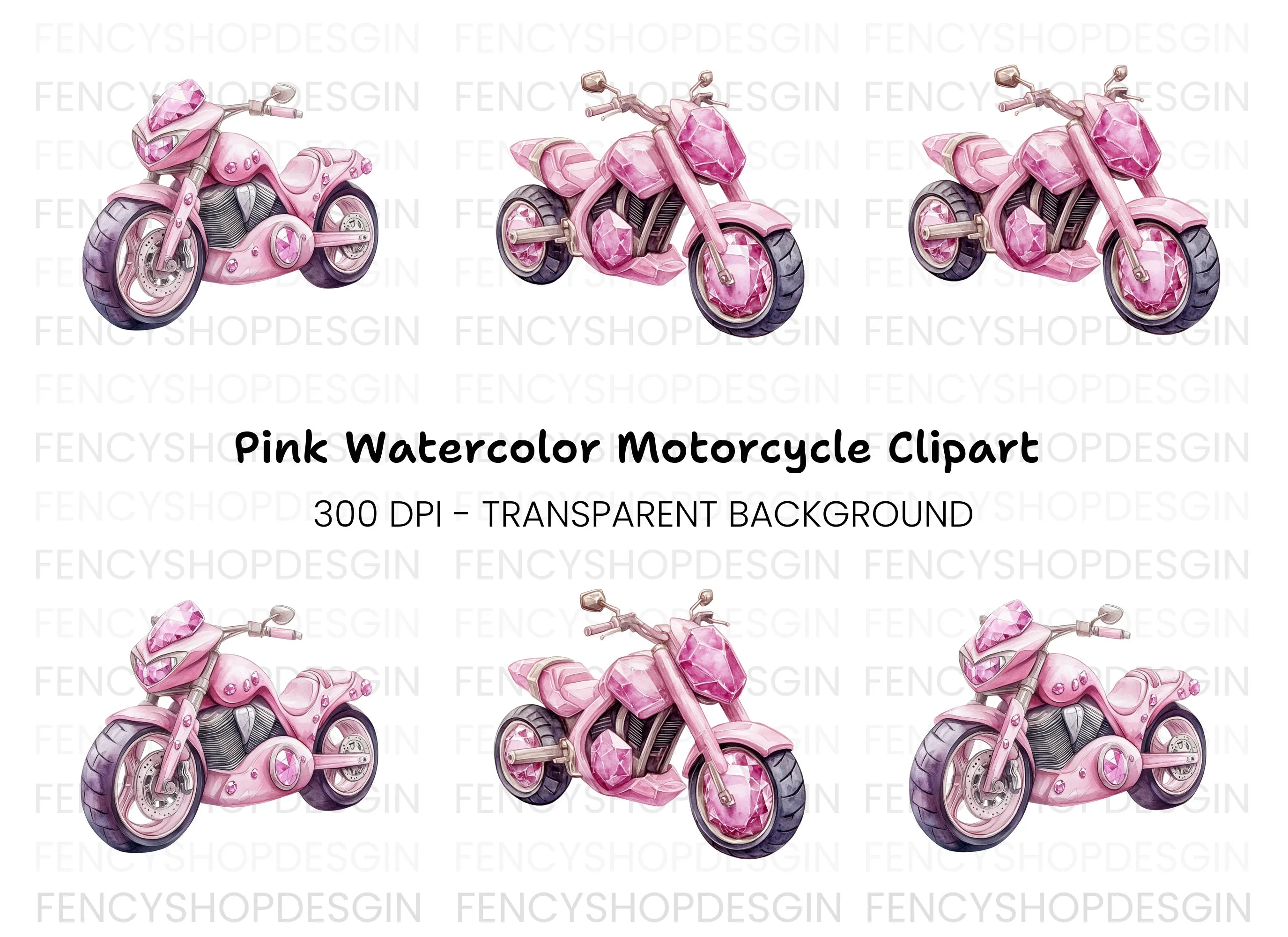 Diamond Pink Motorcycle Clipart Bundle