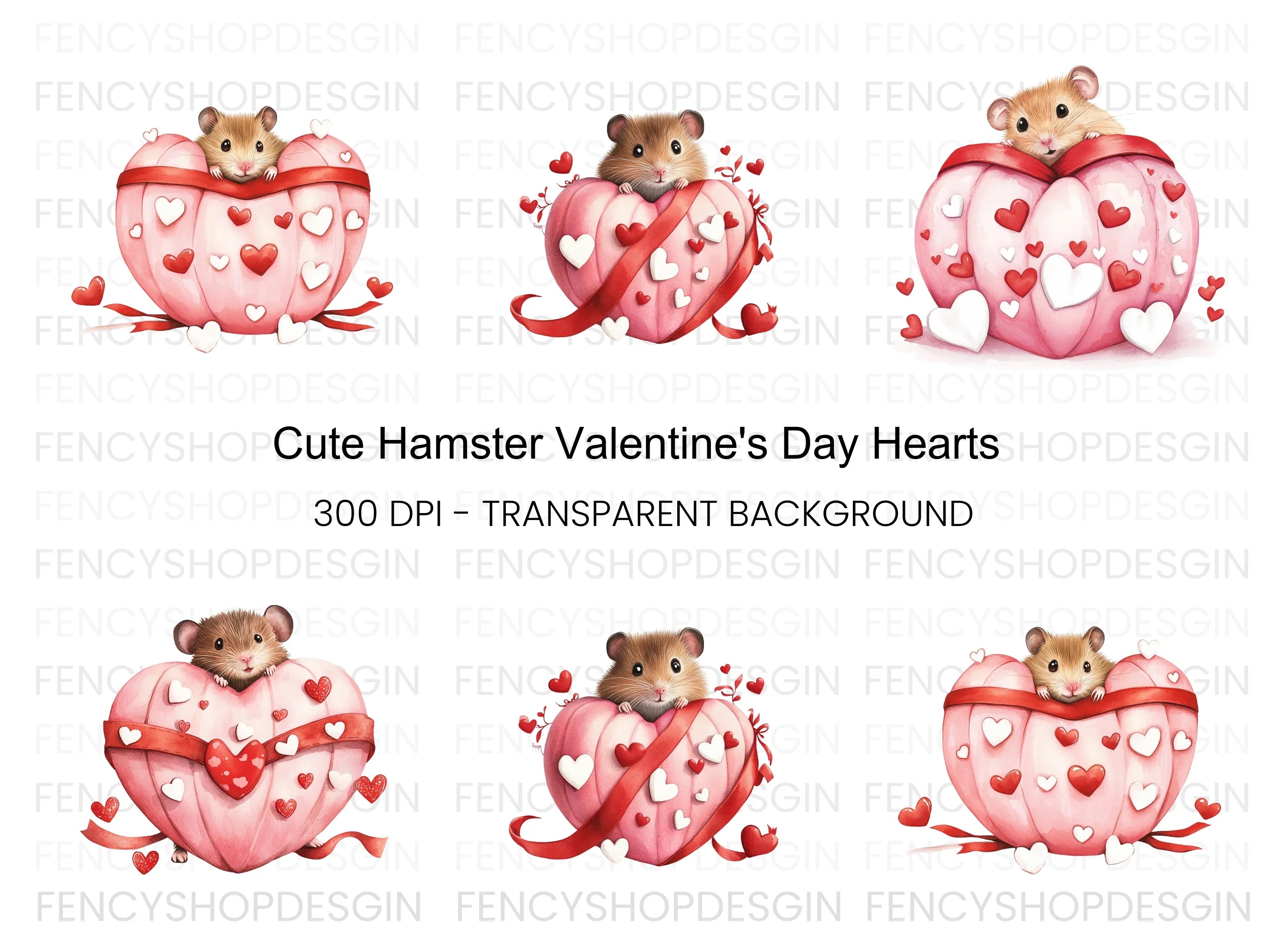 Cute Hamsters in Valentine Hearts Clipart Bundle