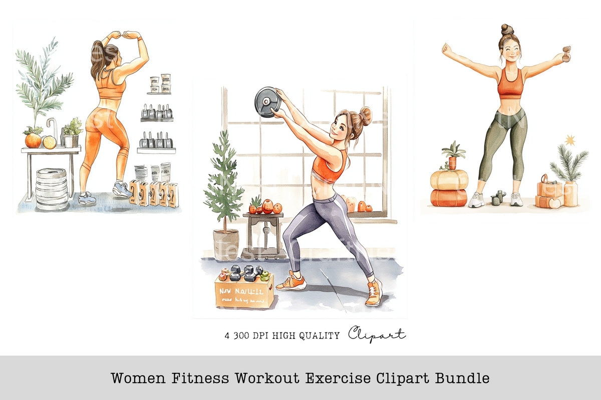 Women Fitness Workout Exercise Clipart Bundle