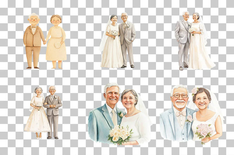 Elderly Wedding Couple Clipart Bundle - CraftNest - Digital Crafting and Art