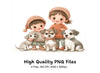 Cute Kids and Puppies Winter Clipart Bundle
