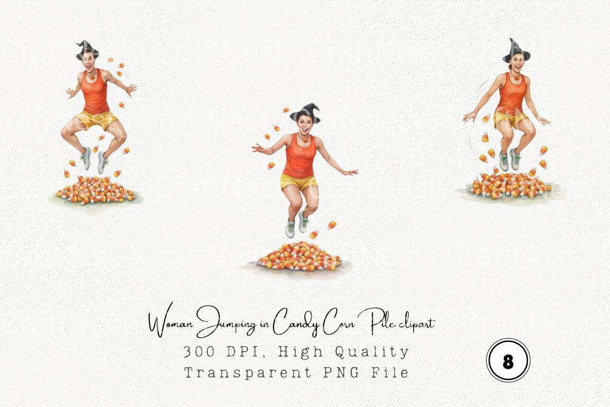 Woman Jumping In Candy Corn Pile Clipart Bundle