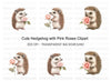 Cute Hedgehog with Pink Rose Clipart Bundle