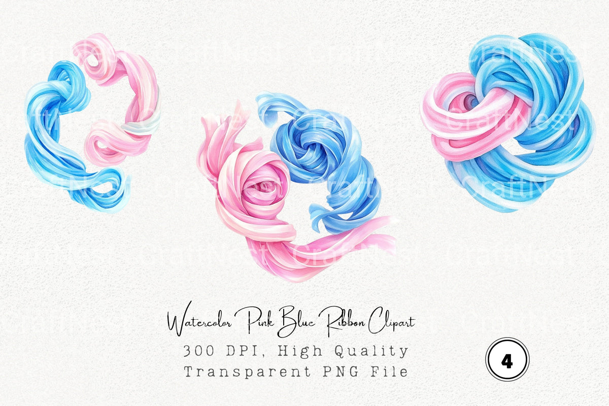 Pink Blue Ribbon Clipart Bundle