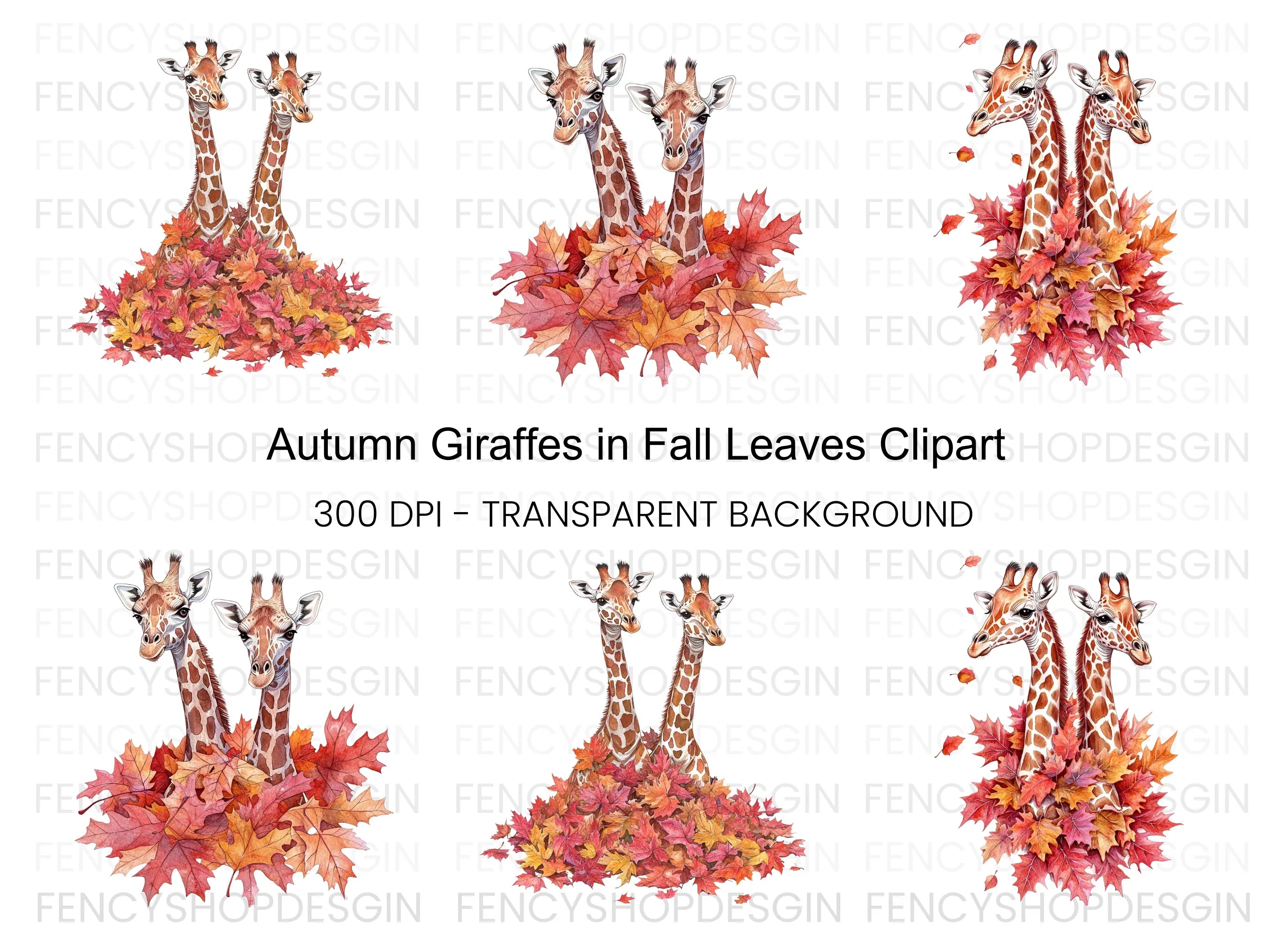 Autumn Giraffe Clipart Bundle