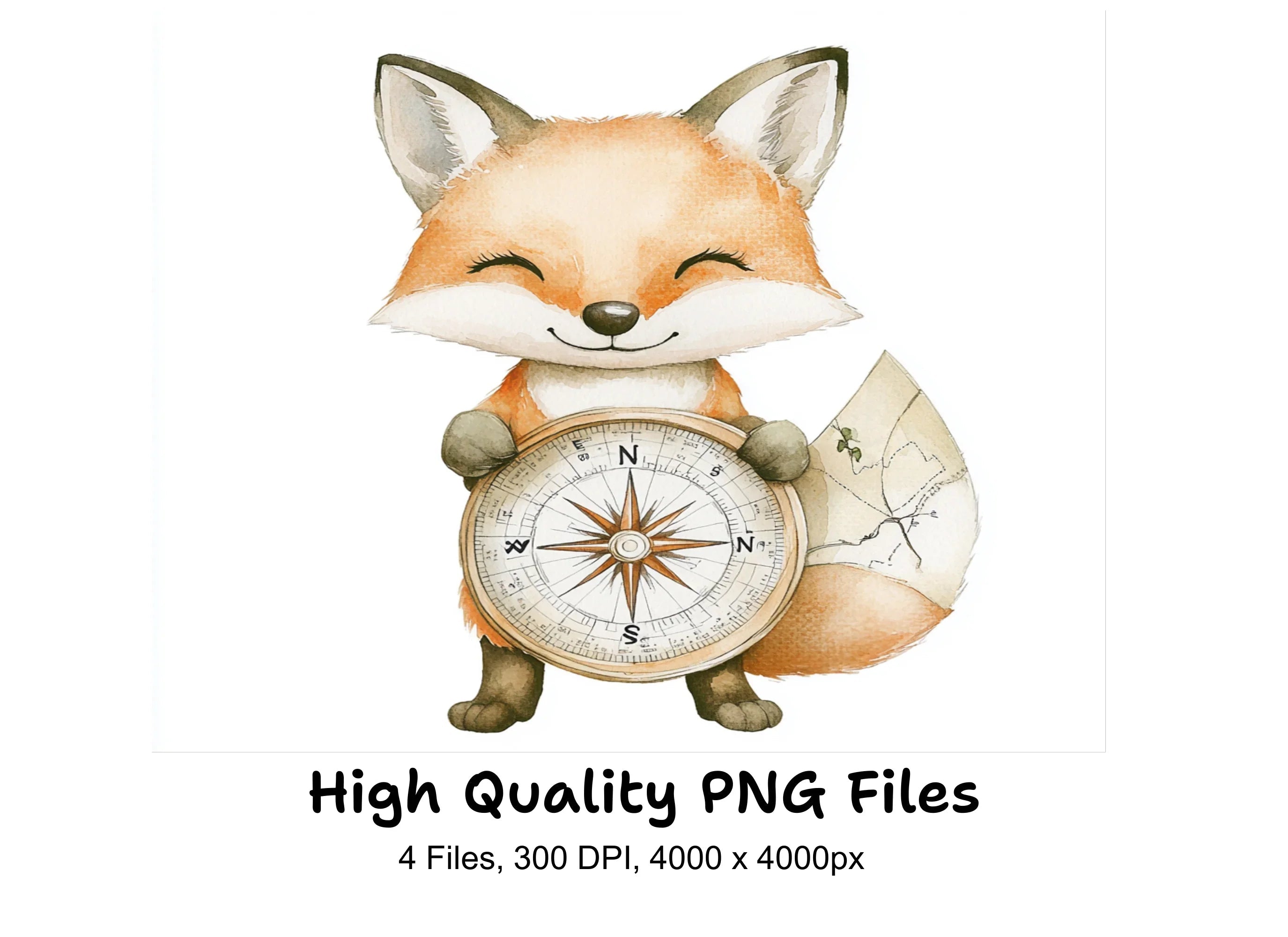 Fox Explorer with Map and Compass Clipart Bundle