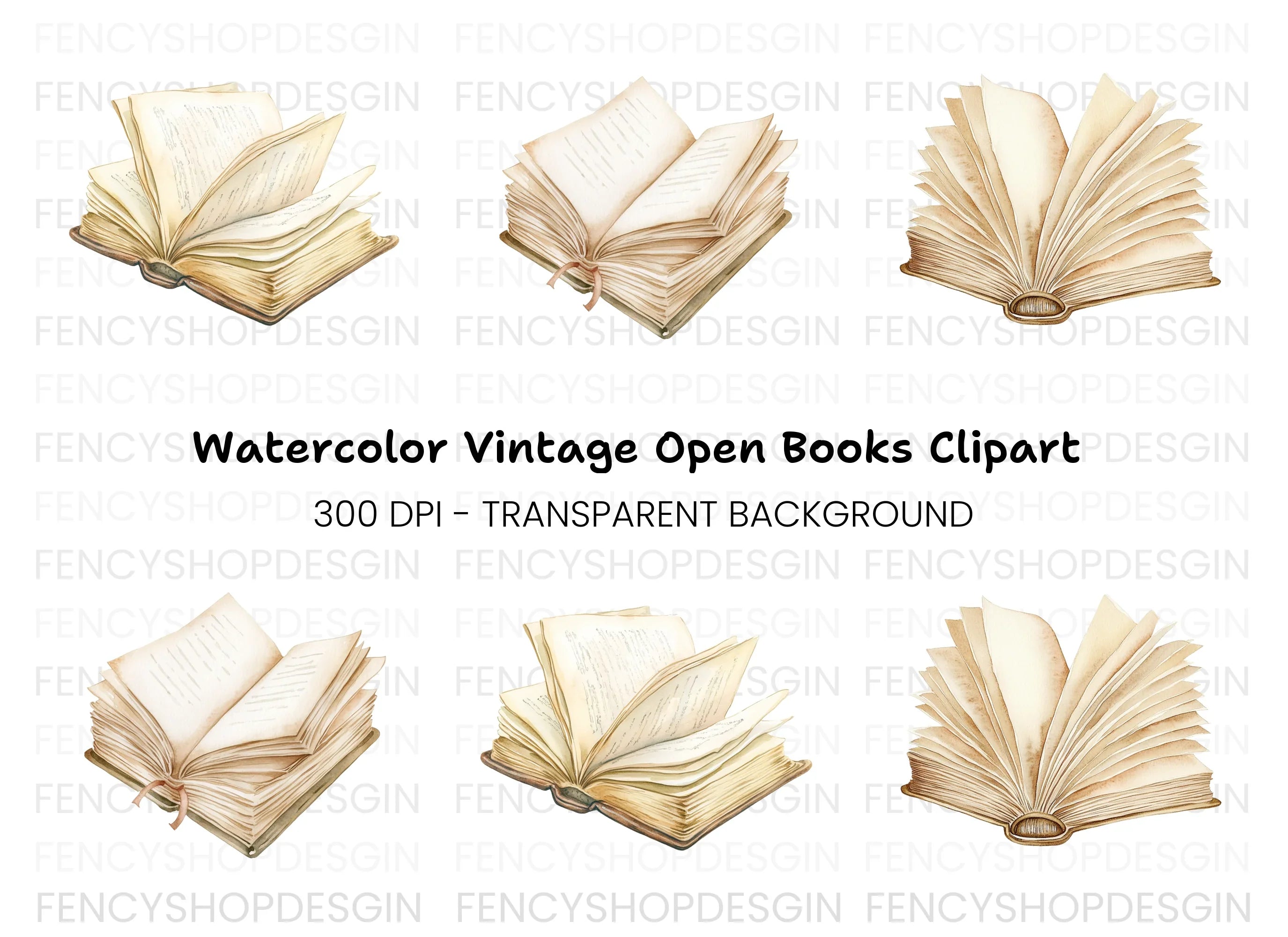 Aged Open Books Clipart Bundle