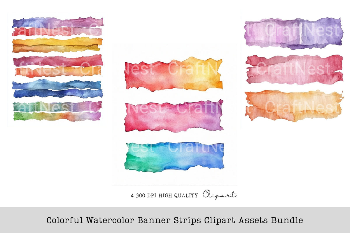 Colorful Banner Strips Clipart Bundle