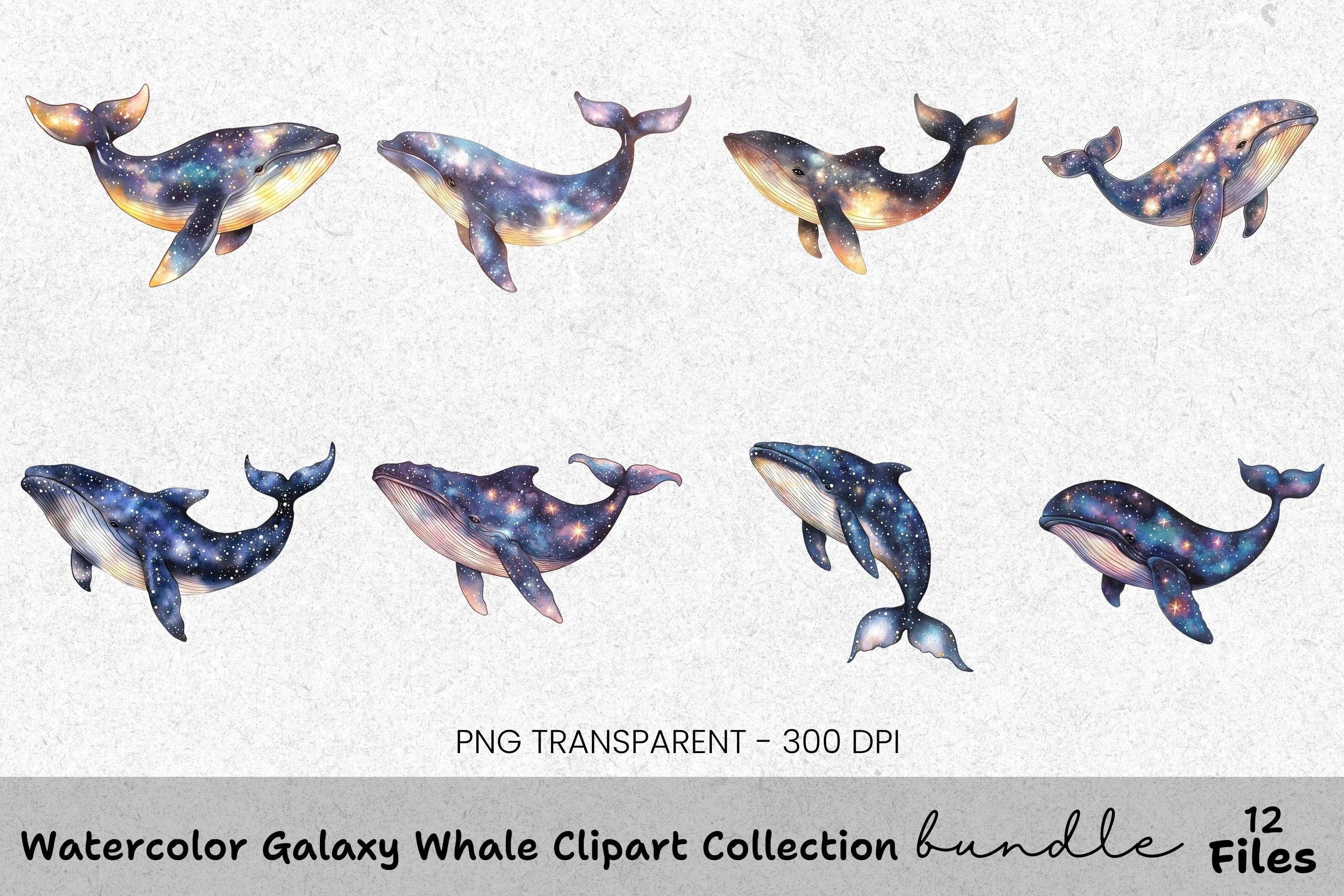 Galaxy Whale Clipart Bundle