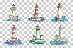 Folk Art Lighthouse and Waves Clipart Bundle - CraftNest - Digital Crafting and Art