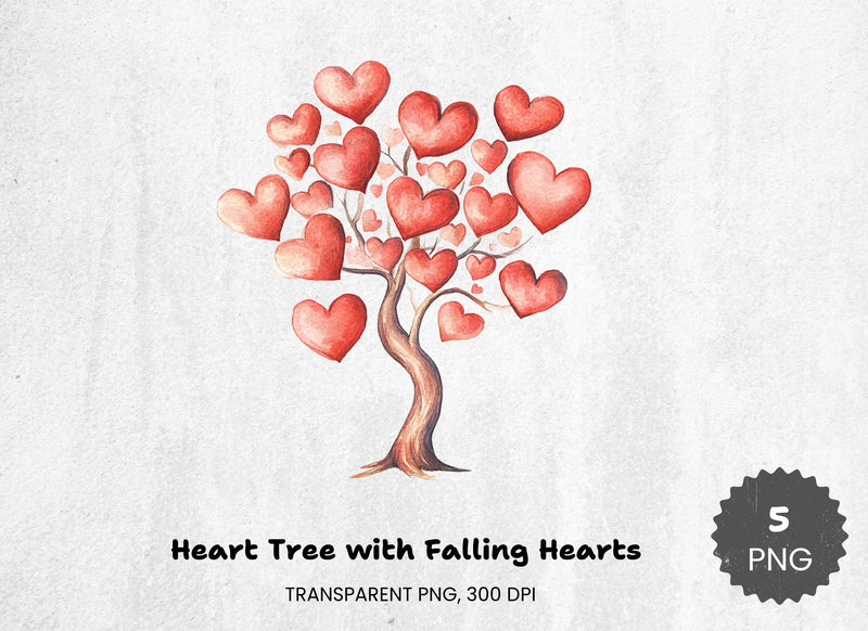 Heart Tree Clipart Bundle with Falling Leaves - CraftNest - Digital Crafting and Art