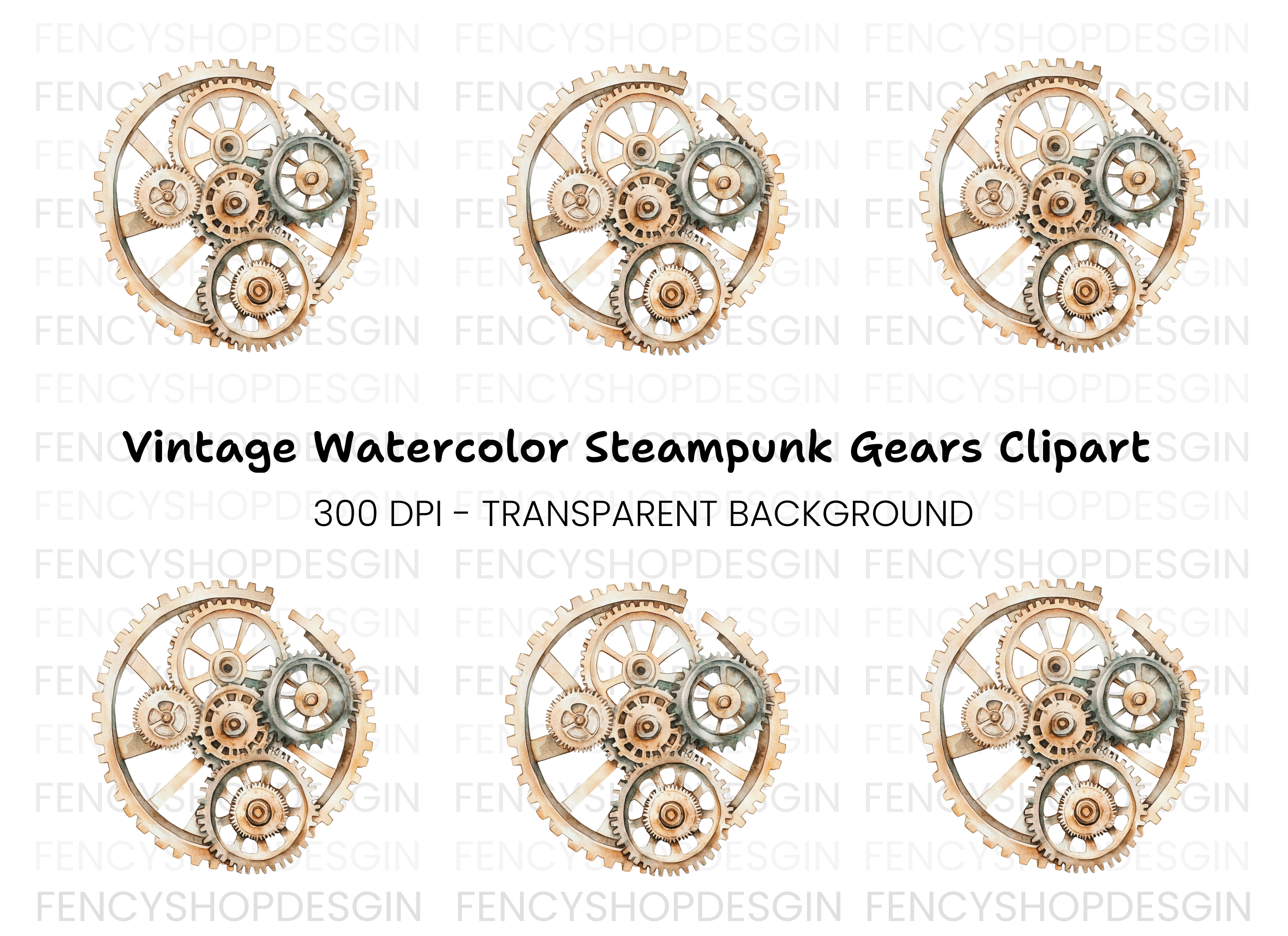 Interlocking Steampunk Gears Clipart Bundle