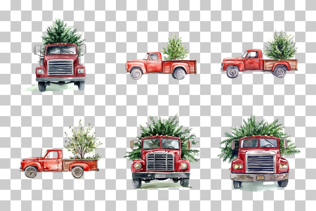 Christmas Truck with Tree Clipart Bundle - CraftNest - Digital Crafting and Art