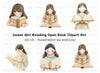 Girls Reading Books Clipart Bundle