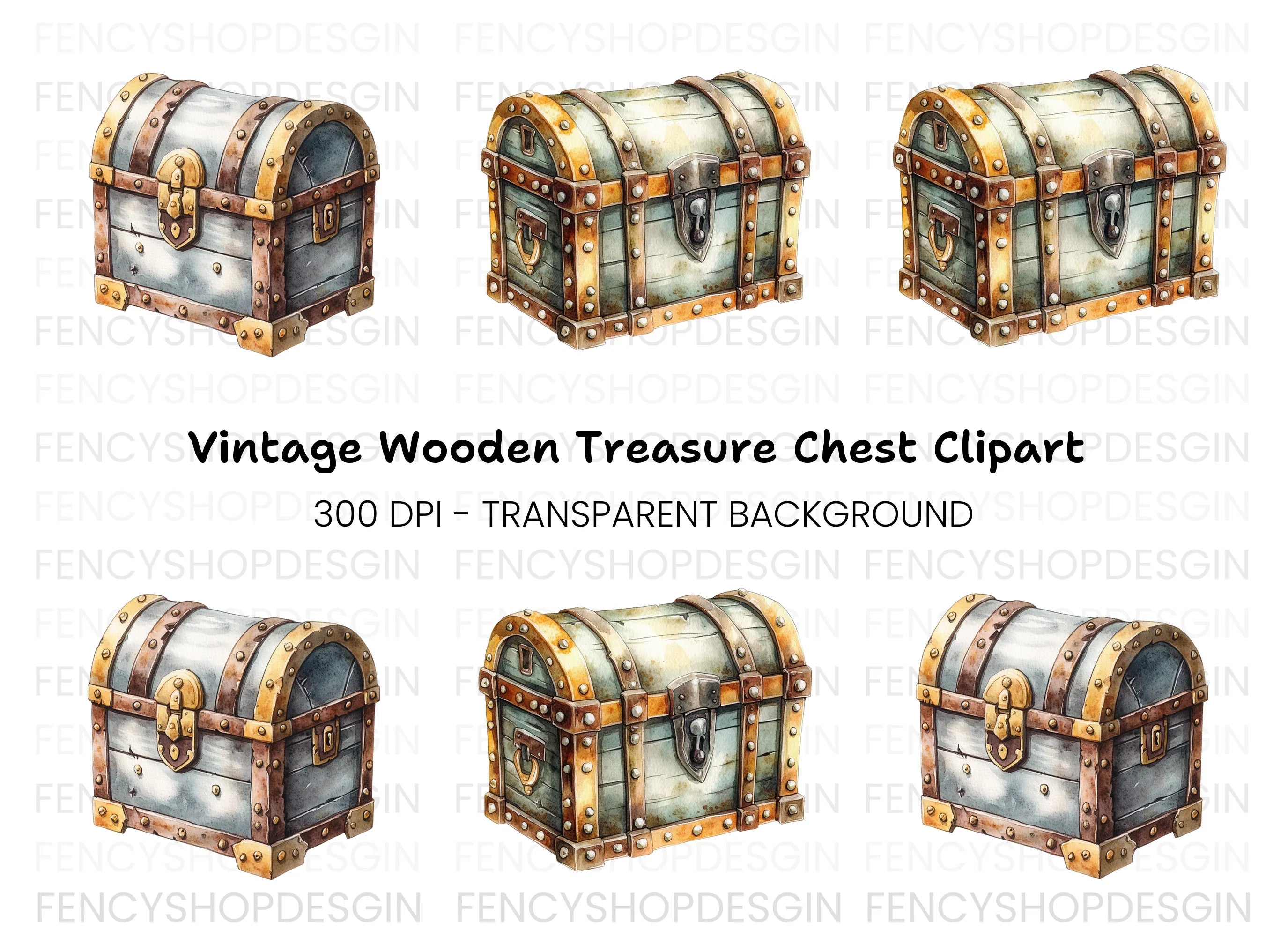 Vintage Treasure Chest Clipart Bundle