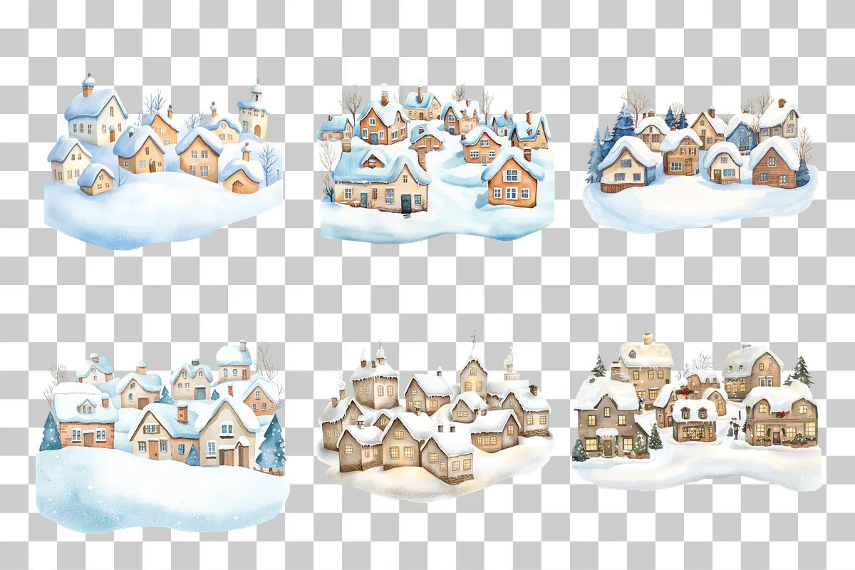 Snowy Christmas Village Clipart Bundle - CraftNest - Digital Crafting and Art