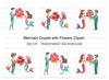 Mermaid Couple with Flower Bouquets Clipart Bundle