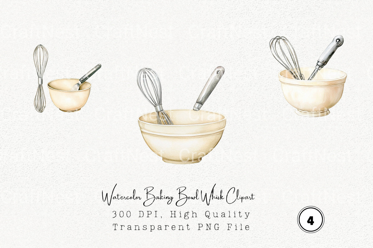 Baking Bowl Whisk Clipart Bundle