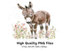 Sweet Baby Donkeys in Wildflower Fields Clipart Bundle