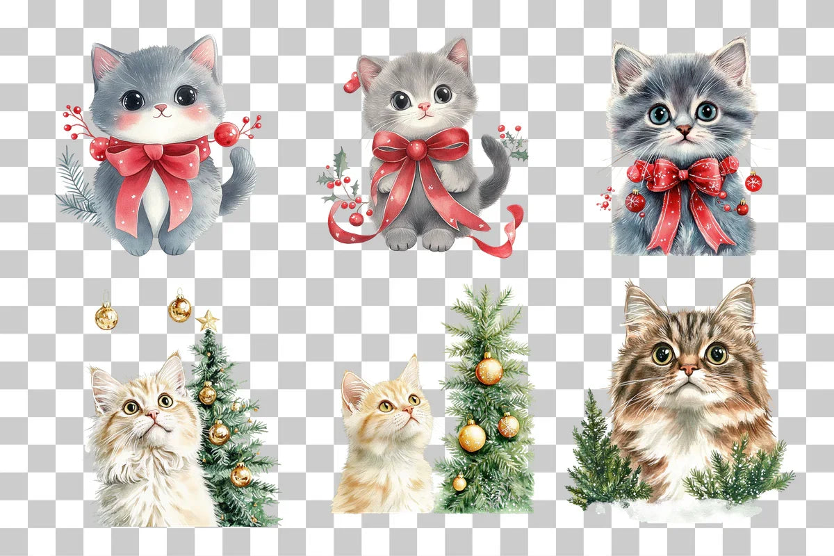 Christmas Cat with Tree Clipart Bundle - CraftNest - Digital Crafting and Art