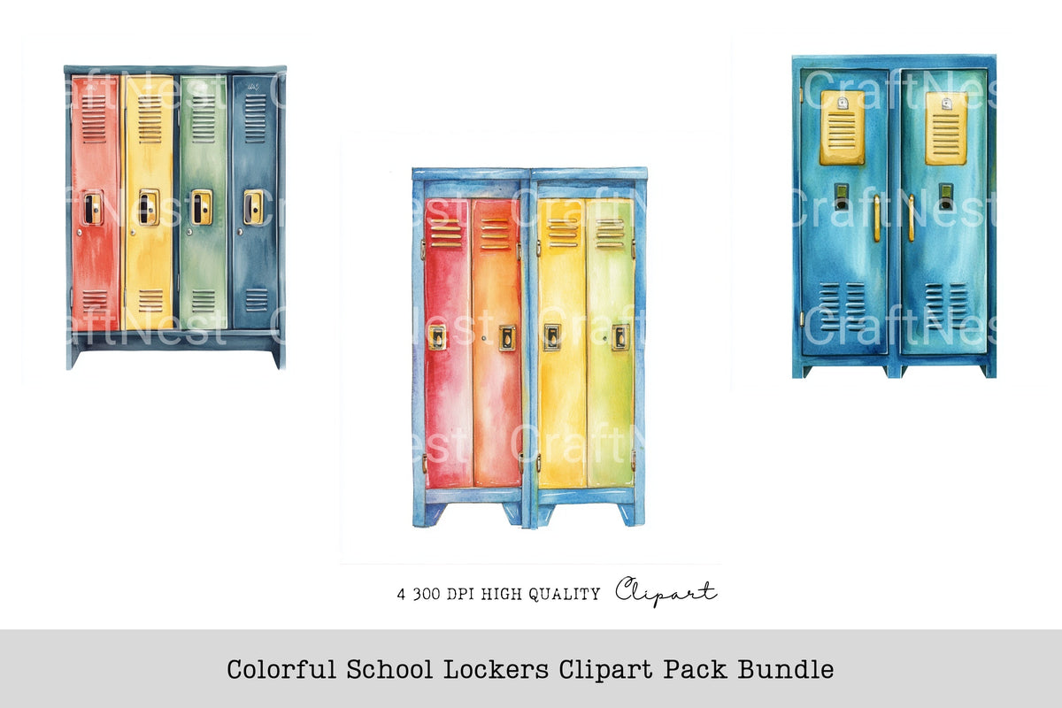 Colorful School Lockers Clipart Bundle