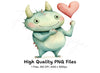 Cute Green Monster with Heart Clipart Bundle
