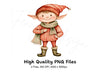 Red Christmas Elves Clipart Bundle