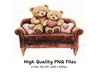 Cute Teddy Bear Couple on Sofa Clipart Bundle