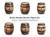 Vintage Wooden Barrels Clipart Bundle