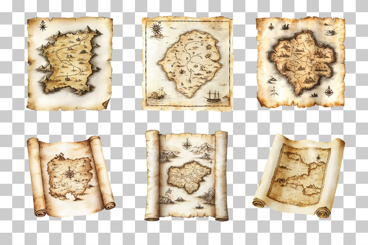 Vintage Pirate Treasure Map Clipart Bundle - CraftNest - Digital Crafting and Art