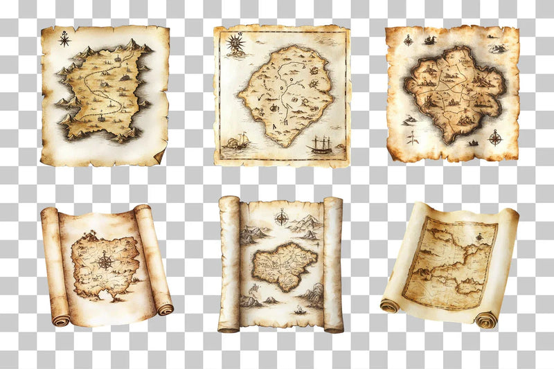 Vintage Pirate Treasure Map Clipart Bundle - CraftNest - Digital Crafting and Art