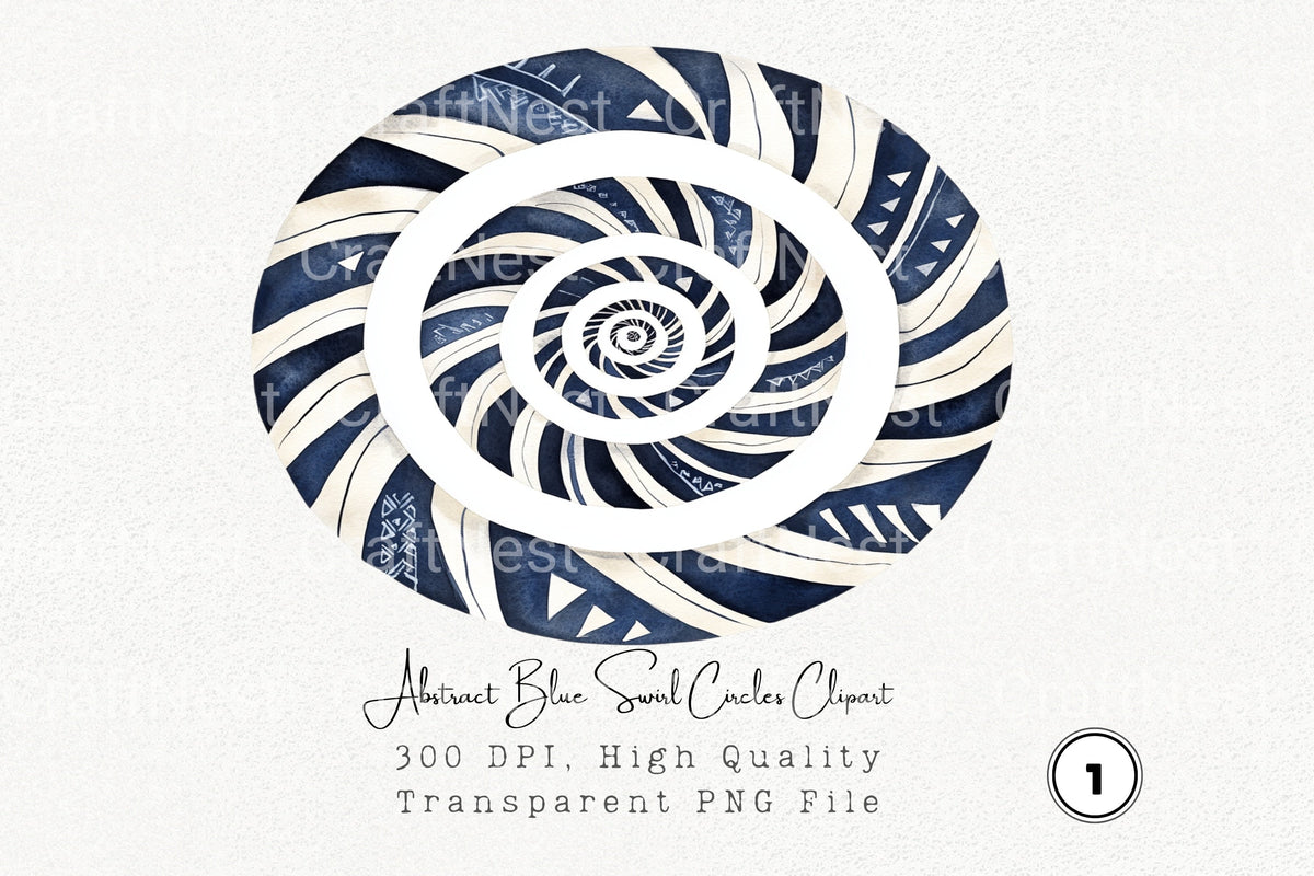 Abstract Blue Swirl Circles Clipart Bundle