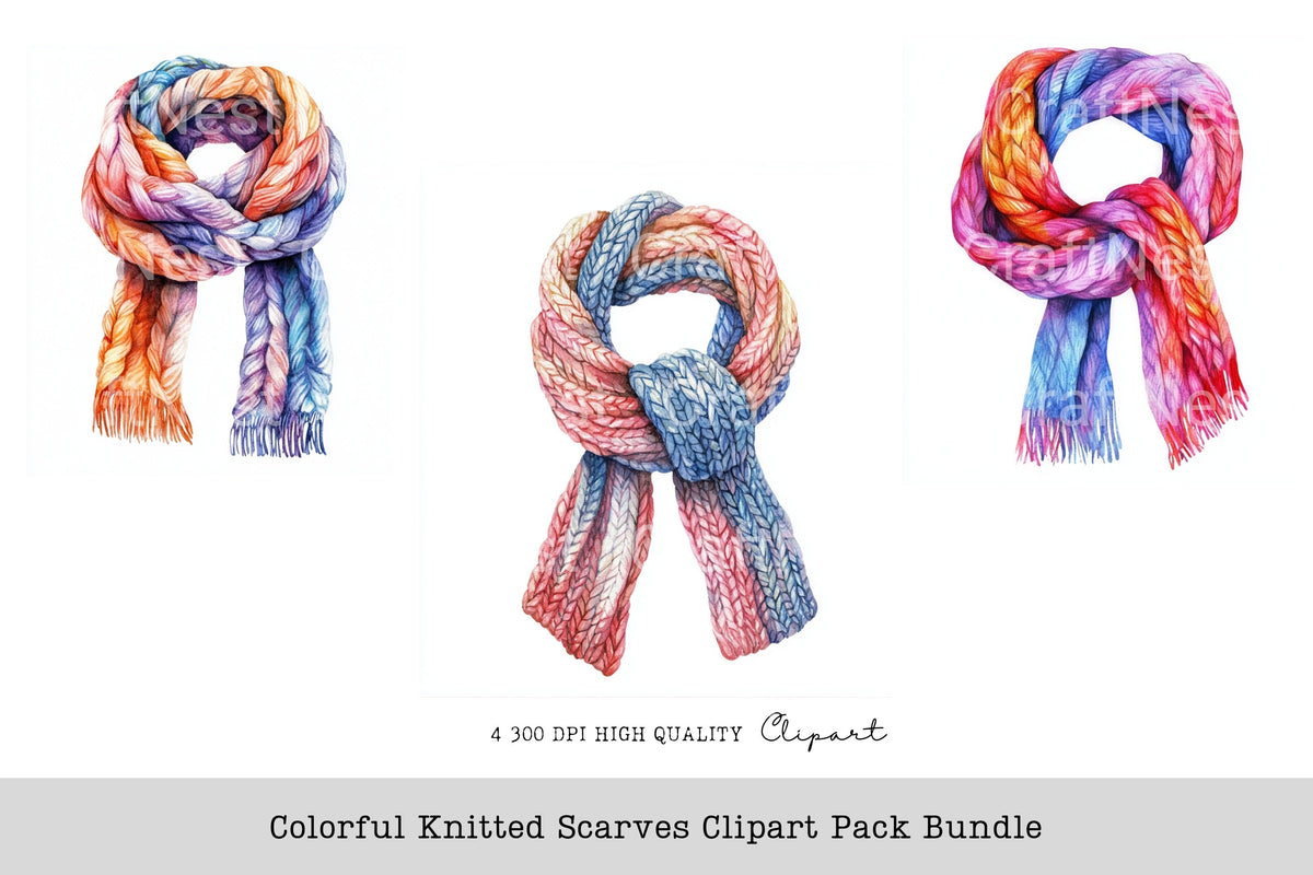 Colorful Knitted Scarves Clipart Bundle