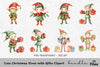 Cute Christmas Elves with Gifts Clipart Bundle