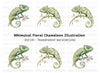 Floral Chameleon Clipart Bundle