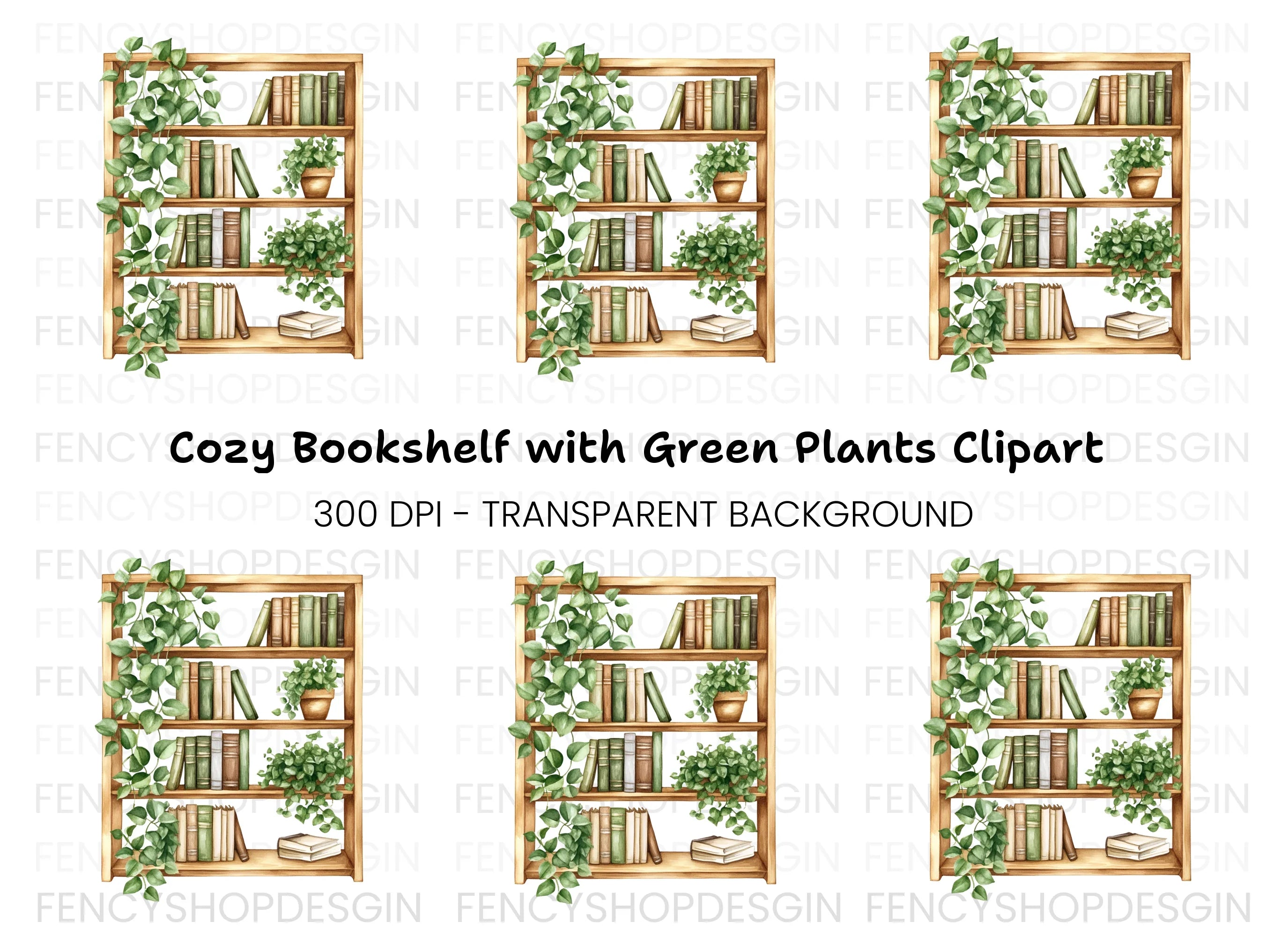 Bookshelf with Greenery Clipart Bundle