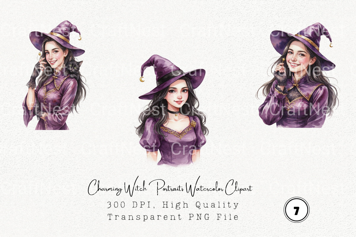 Charming Witch Portraits Clipart Bundle