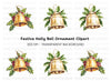 Golden Christmas Bells with Holly Clipart Bundle