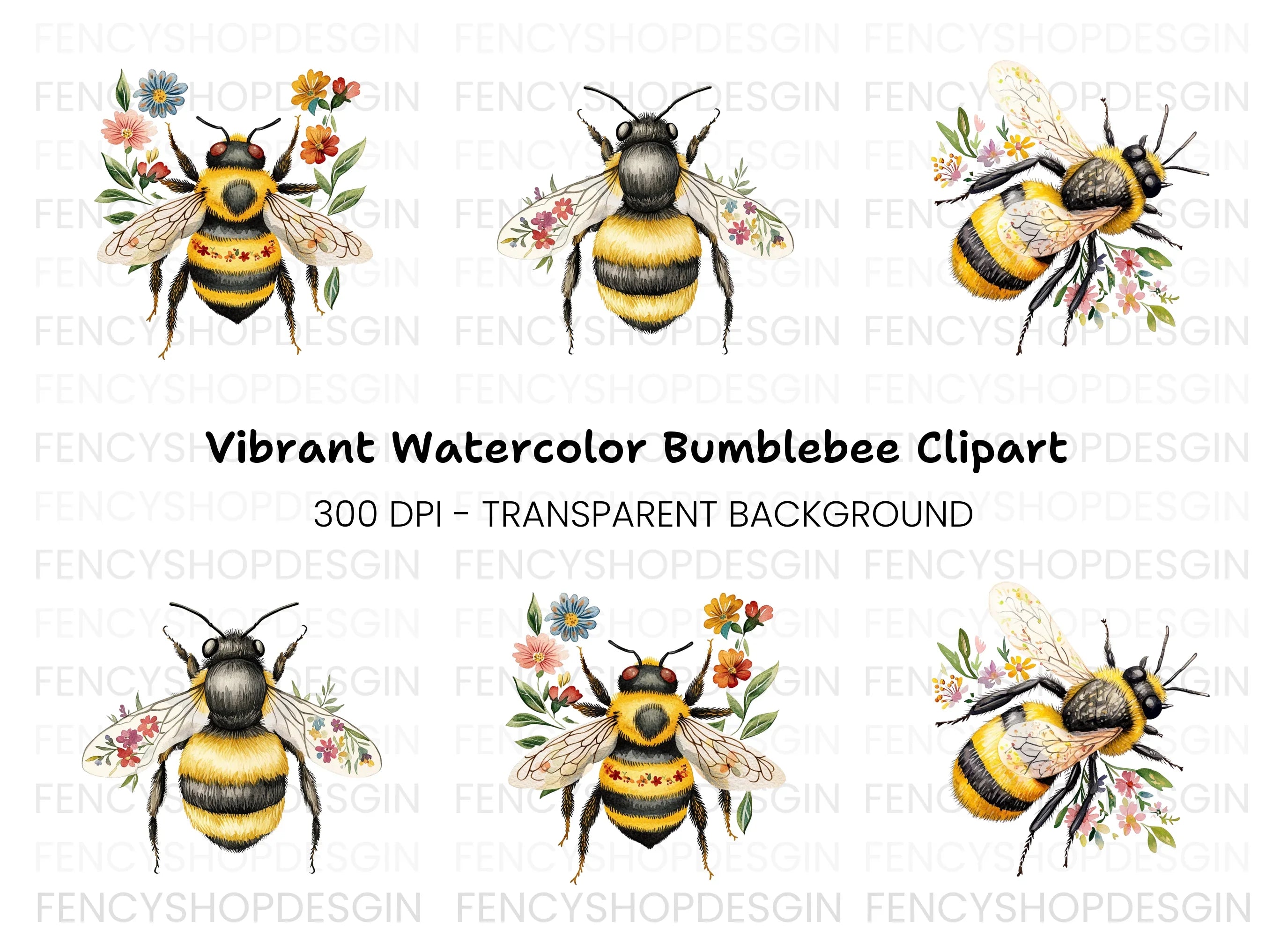 Bumblebee and Flowers Clipart Bundle